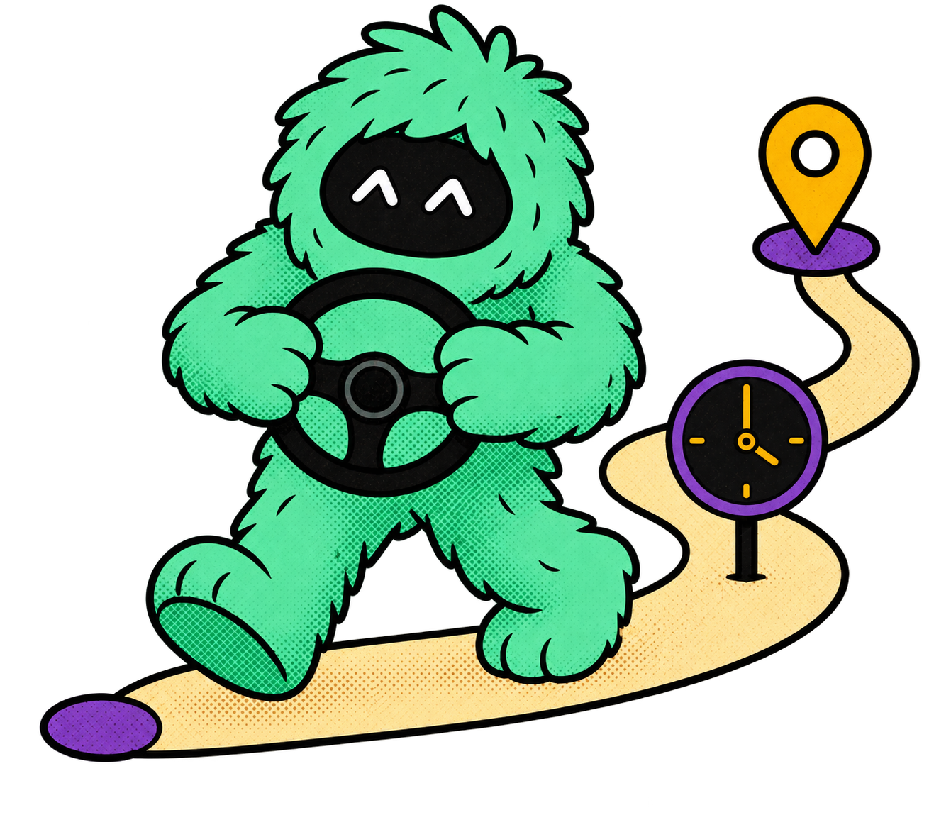 Kerbi drives along a route while the shift is tracked.